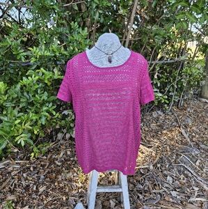 Purple Magenta Knit Boho Short Sleeved Summer Festival Top Blouse Lucky Brand XL